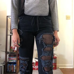 Carmar High Waisted Ripped Mesh Jeans